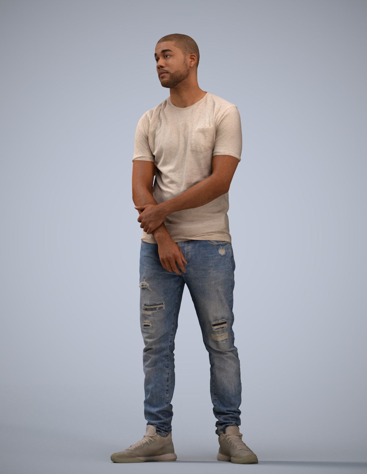 3D human model man casual standing, photogrammetry scanned person for archviz
