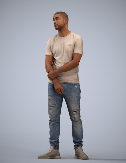 3D human model man casual standing, photogrammetry scanned person for archviz