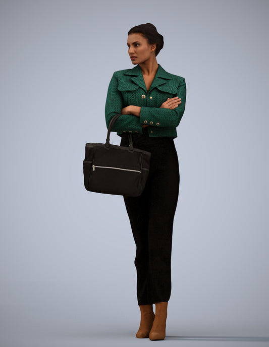 3D human model woman business standing, photogrammetry scanned person for archviz
