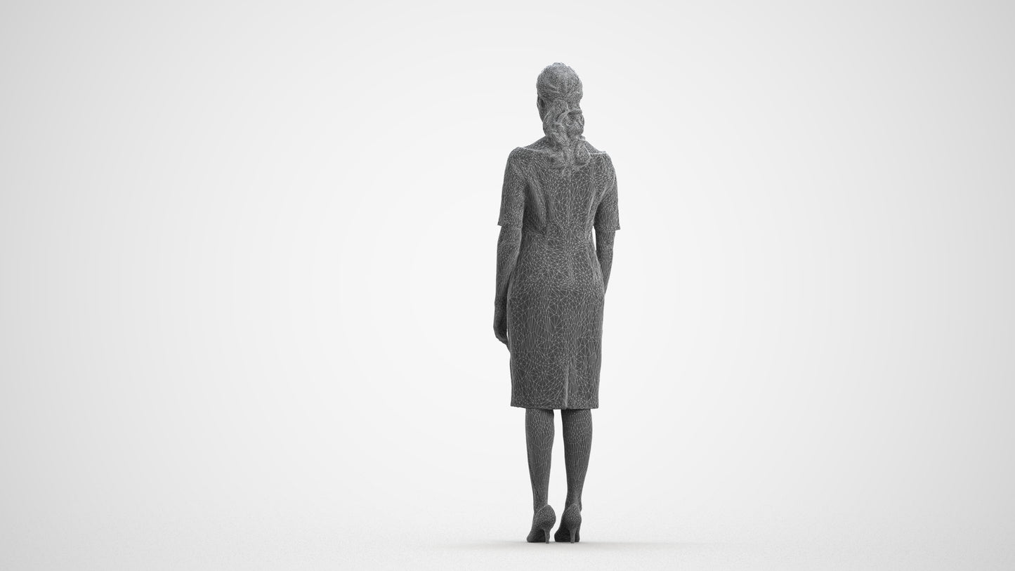 photogrammetry 3D woman casual standing, realistic human model archviz FBX, wireframe front view