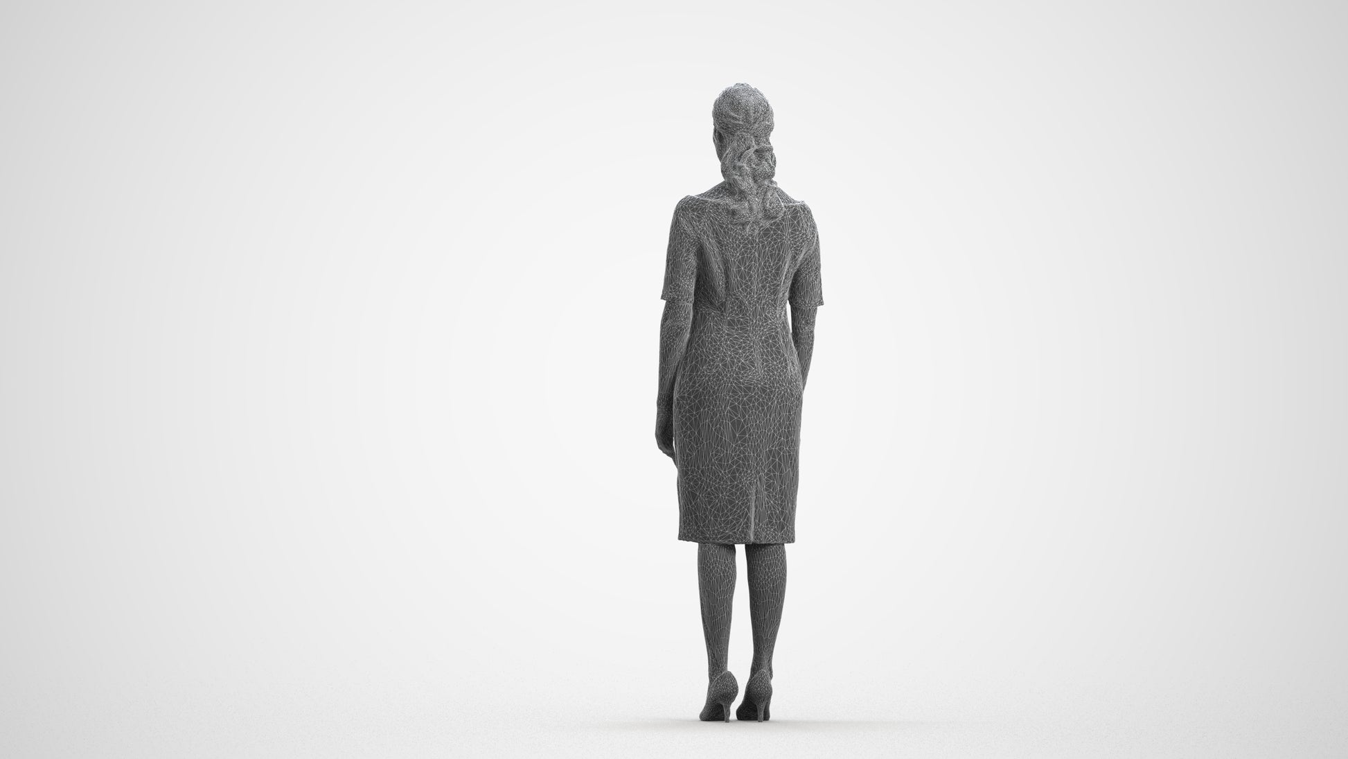 photogrammetry 3D woman casual standing, realistic human model archviz FBX, wireframe front view