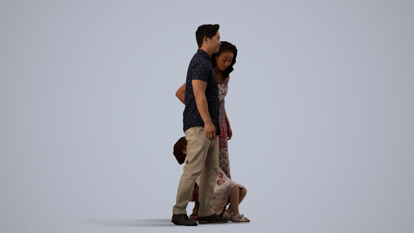 3D people model girl casual kids, scanned human for 3ds Max rendering, side view render