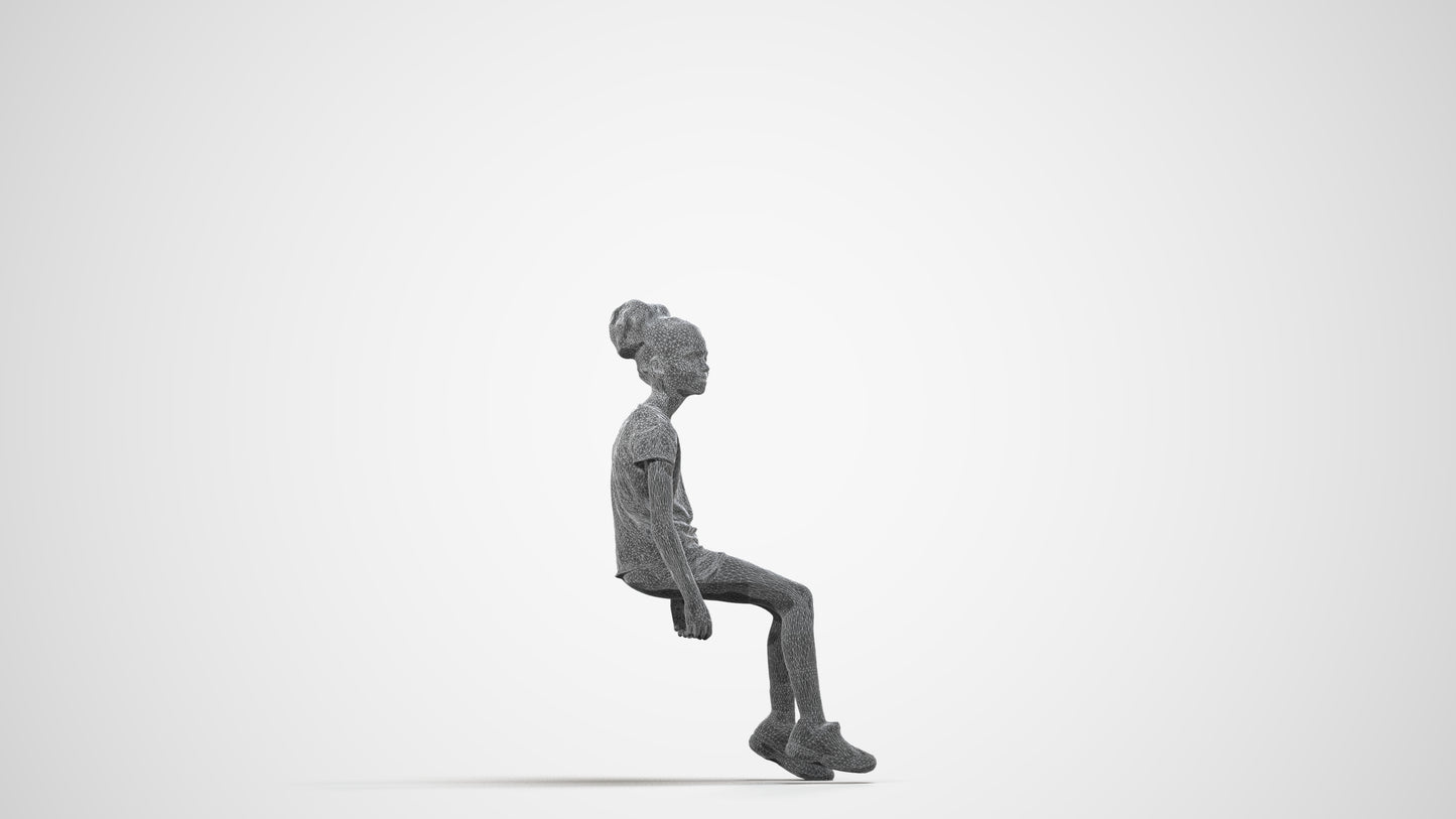 3D people model girl casual kids, scanned human for 3ds Max rendering, wireframe side view
