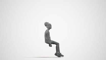 3D people model girl casual kids, scanned human for 3ds Max rendering, wireframe side view