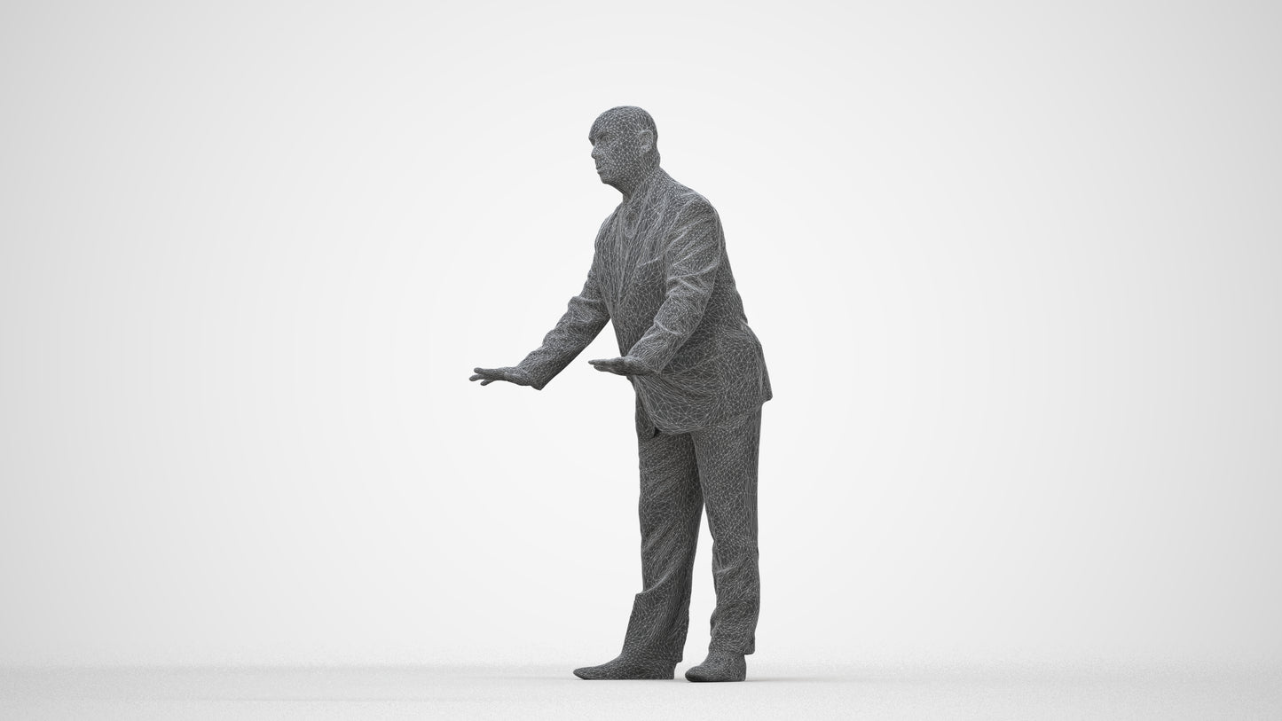 scanned 3D senior man business, photogrammetry people for Enscape and V-Ray, wireframe back view