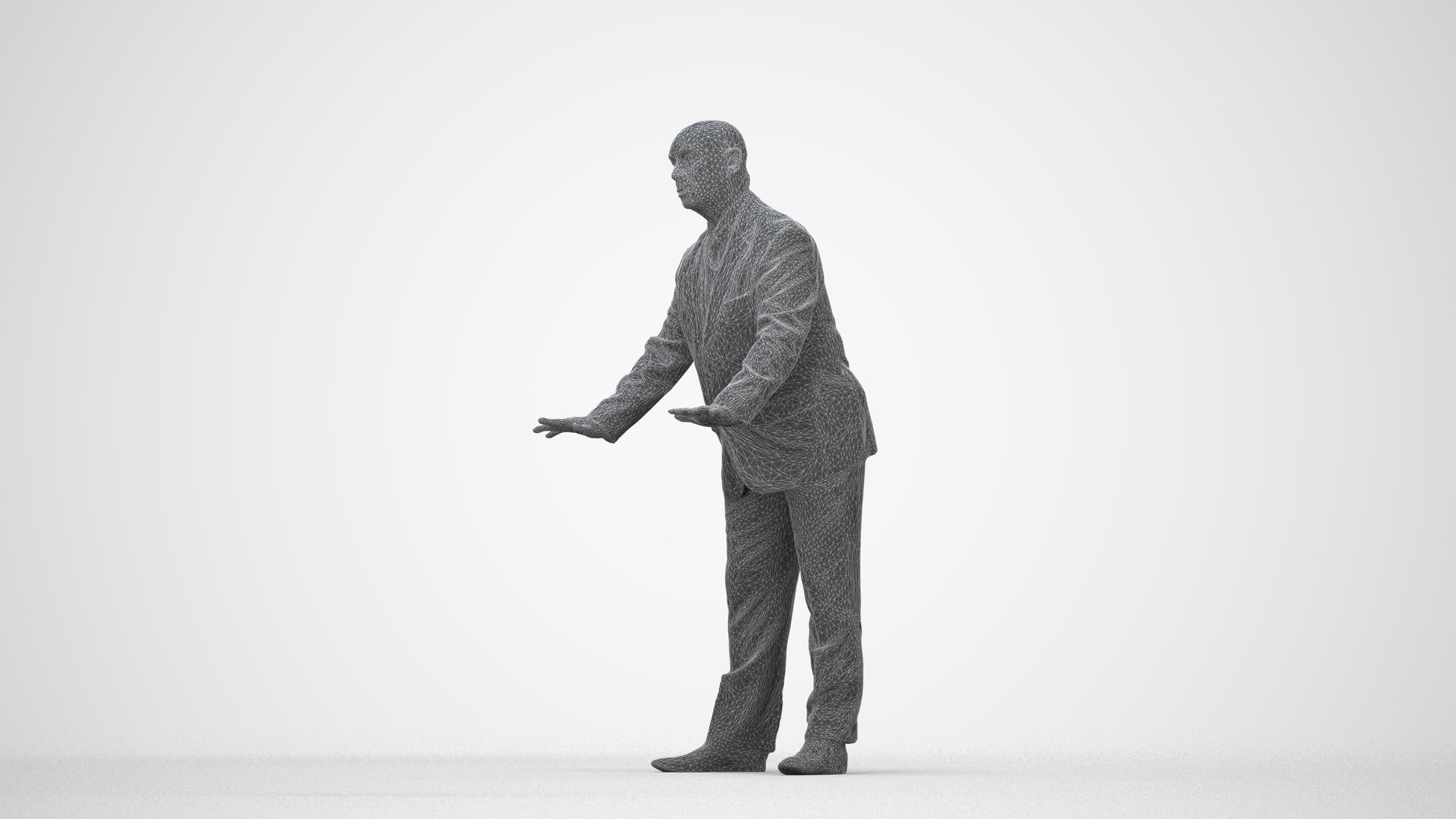 scanned 3D senior man business, photogrammetry people for Enscape and V-Ray, wireframe back view