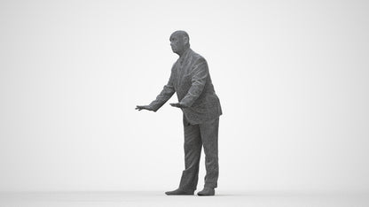 scanned 3D senior man business, photogrammetry people for Enscape and V-Ray, wireframe back view