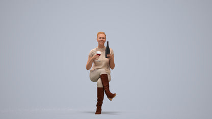 3D human model woman casual sitting, photogrammetry scanned person for archviz, standing pose render