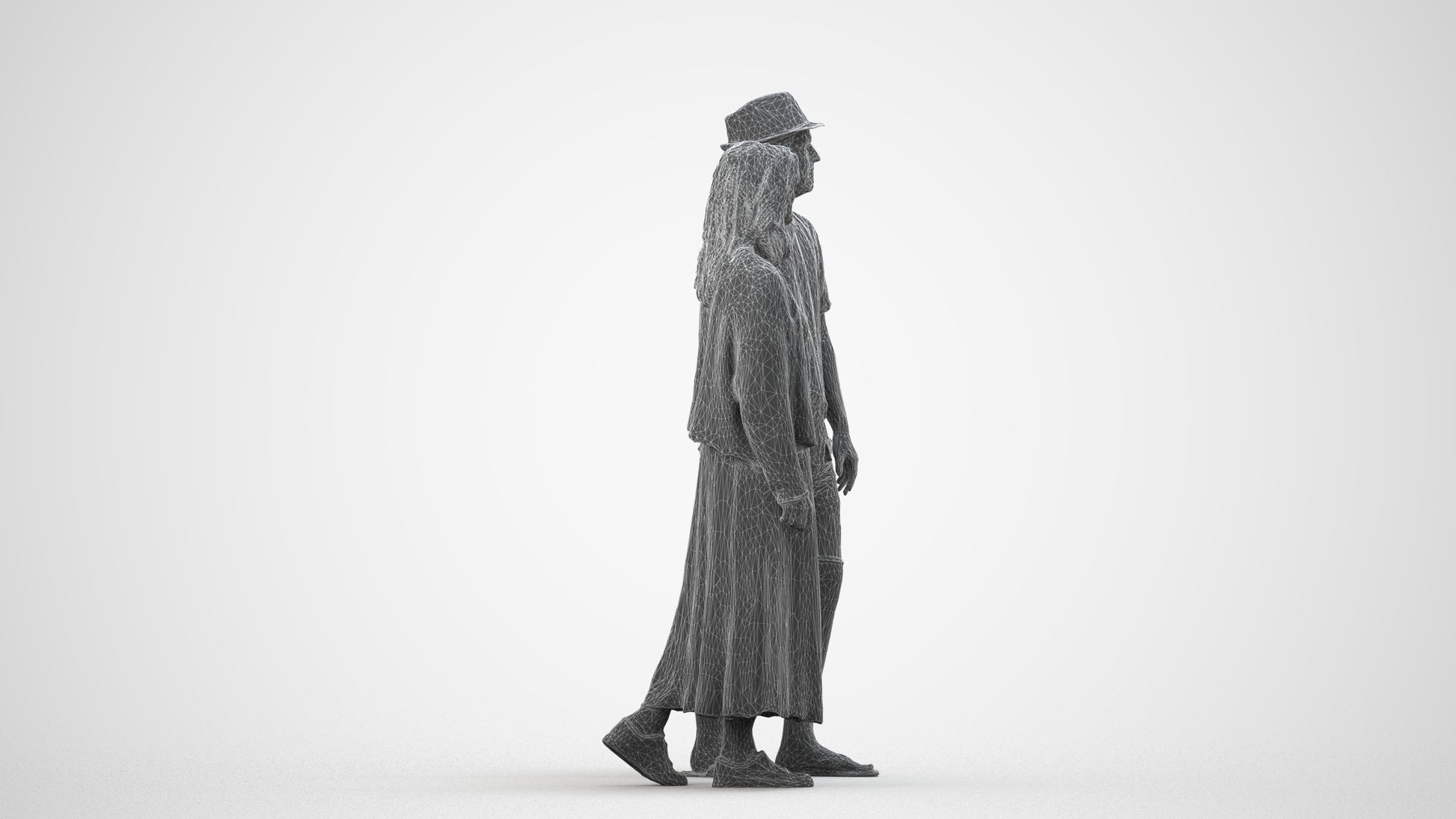 realistic 3D human woman couple, archviz people FBX OBJ for Blender, wireframe side view
