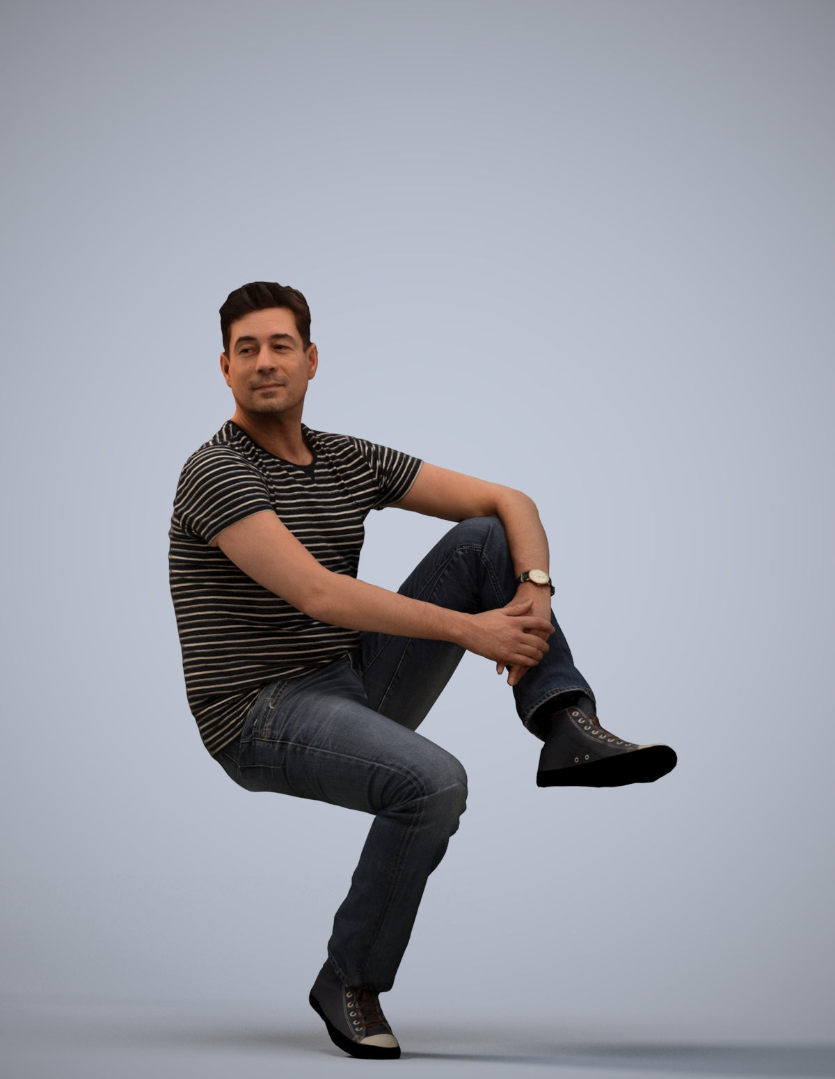 realistic 3D man casual sitting, scanned archviz people for Blender and 3ds Max
