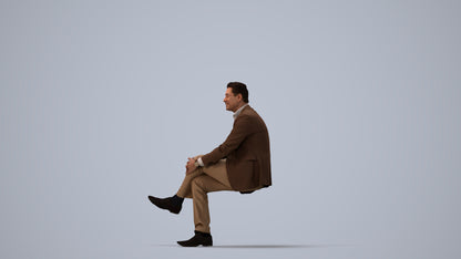 3D people model man business sitting, scanned human for 3ds Max rendering, three-quarter view render
