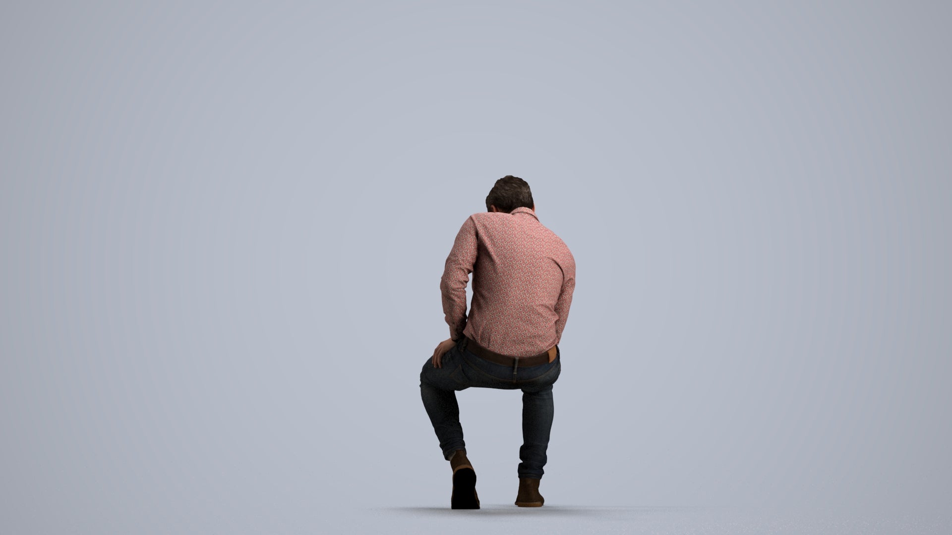 3D people model man casual sitting, scanned human for 3ds Max rendering, front view render