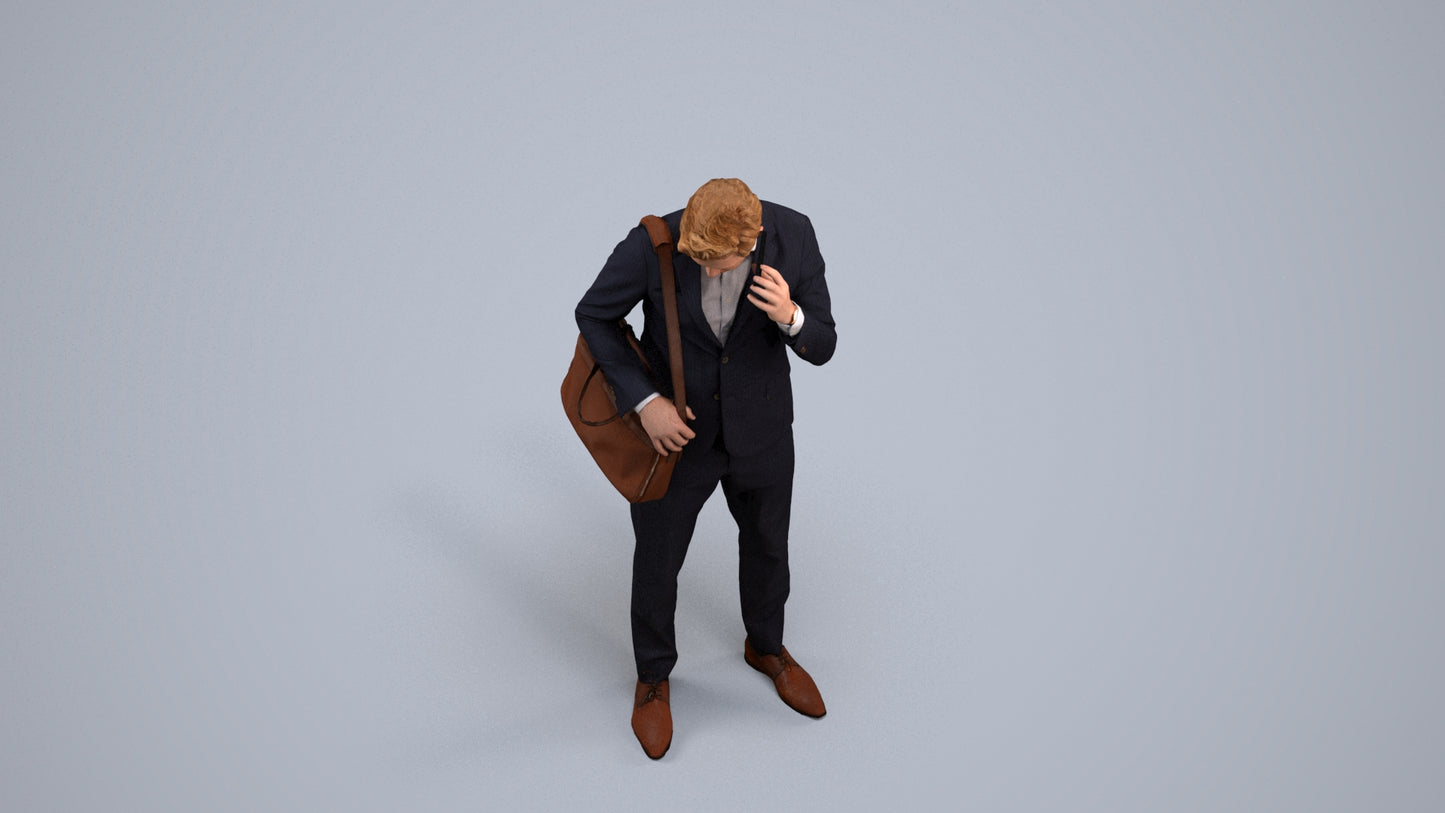 3D human model man business, photogrammetry scanned person for archviz, back view render