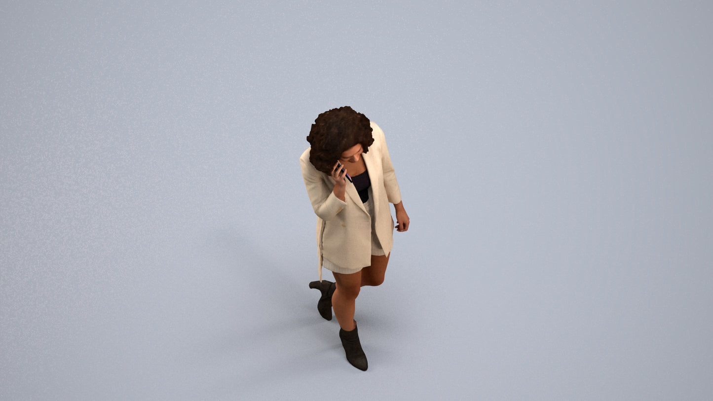 3D scanned woman walking business, photorealistic archviz people for Enscape and SketchUp, back view render