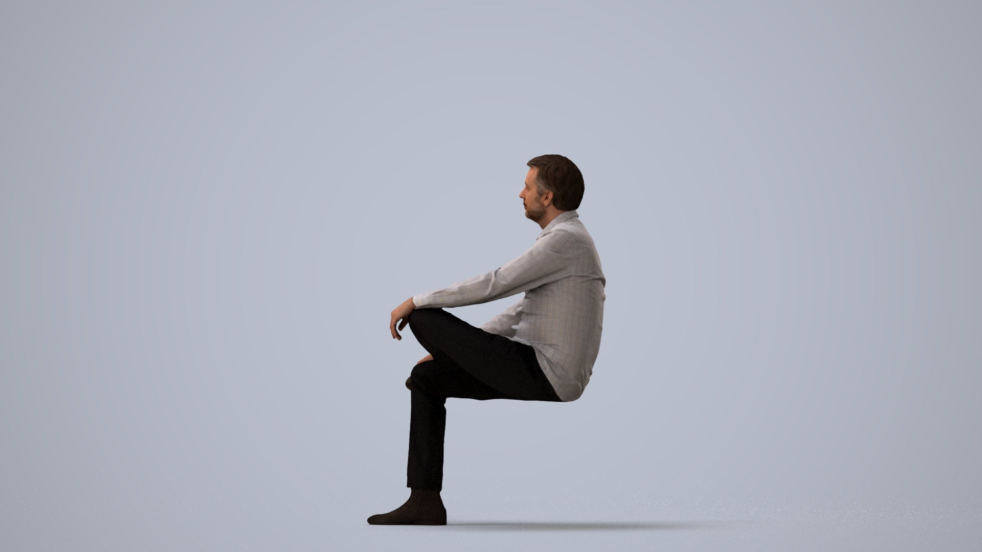 photogrammetry 3D man business, realistic human model archviz FBX, three-quarter view render