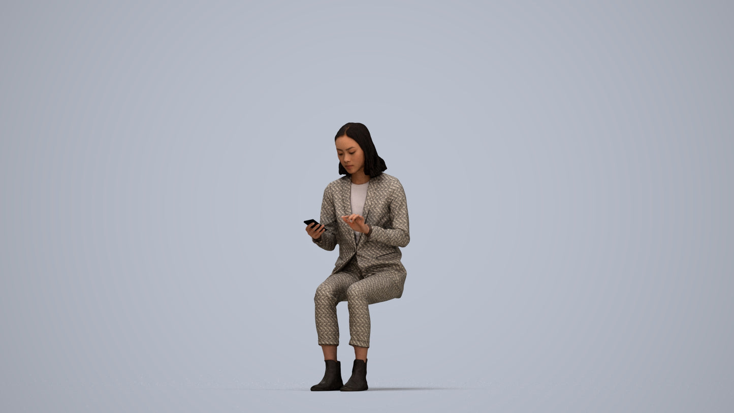 realistic 3D human woman business, archviz people FBX OBJ for Blender, top-down view render