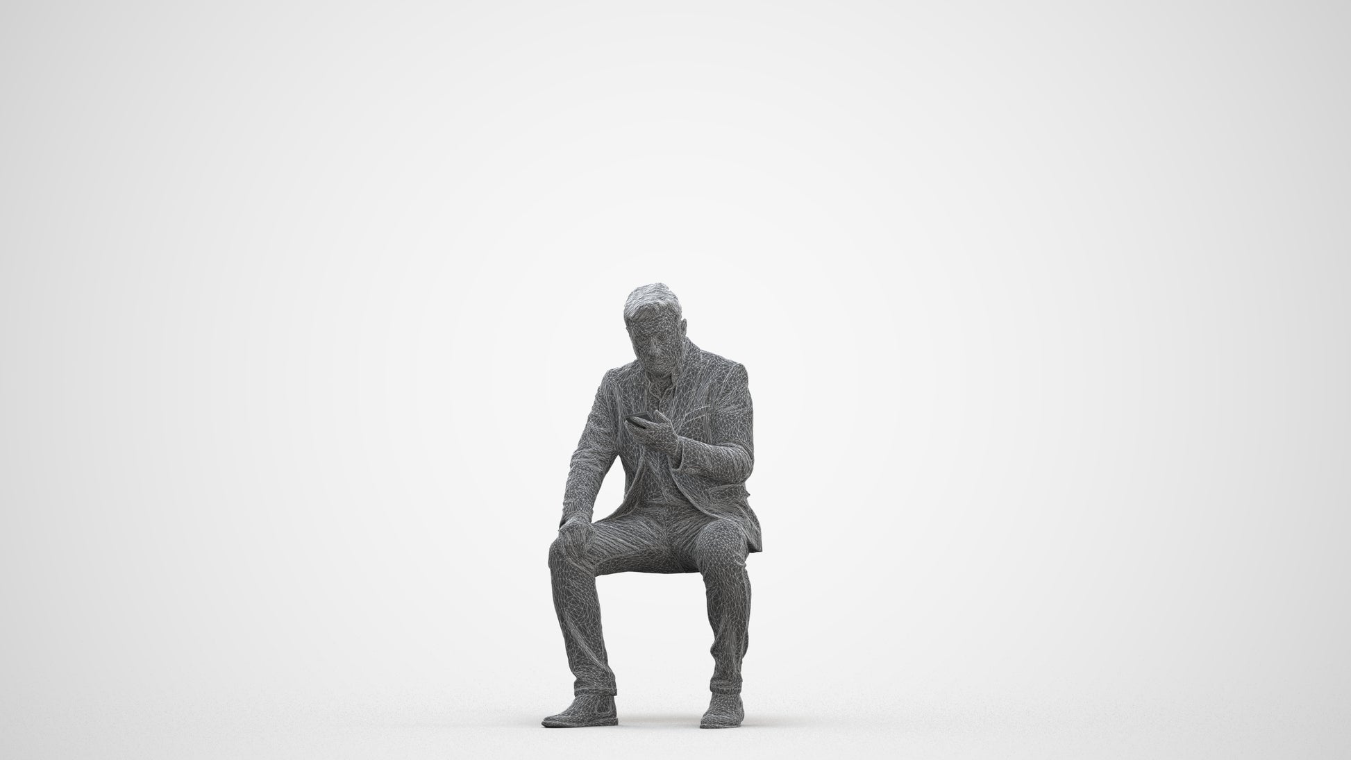 3D scanned man sitting business, photorealistic archviz people for Enscape and SketchUp, three-quarter front view render