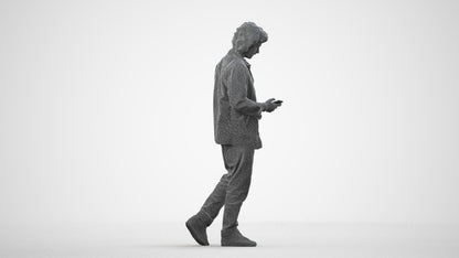 3D scanned man walking casual, photorealistic archviz people for Enscape and SketchUp, wireframe side view