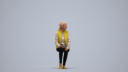 3D scanned senior woman sitting casual, photorealistic archviz people for Enscape and SketchUp, standing pose render