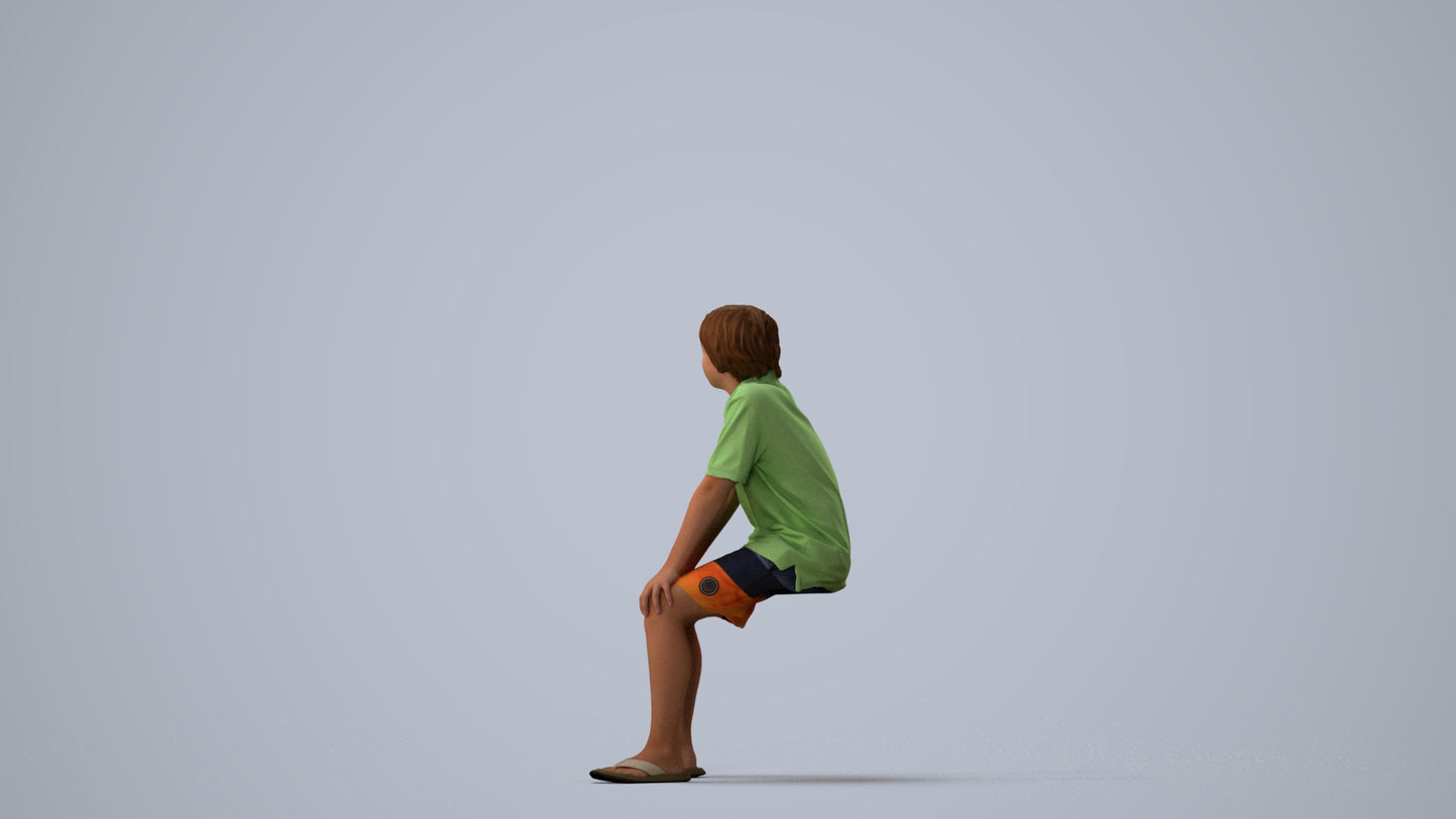 scanned 3D boy kids, photogrammetry people for Enscape and V-Ray, three-quarter view render