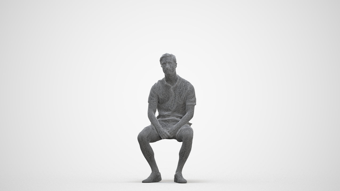 realistic 3D people man casual sitting, render-ready for V-Ray and Corona, FBX OBJ, three-quarter front view render