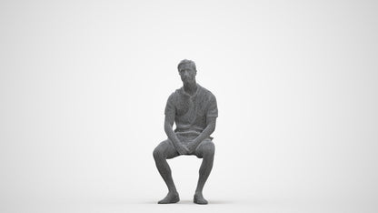 realistic 3D people man casual sitting, render-ready for V-Ray and Corona, FBX OBJ, three-quarter front view render