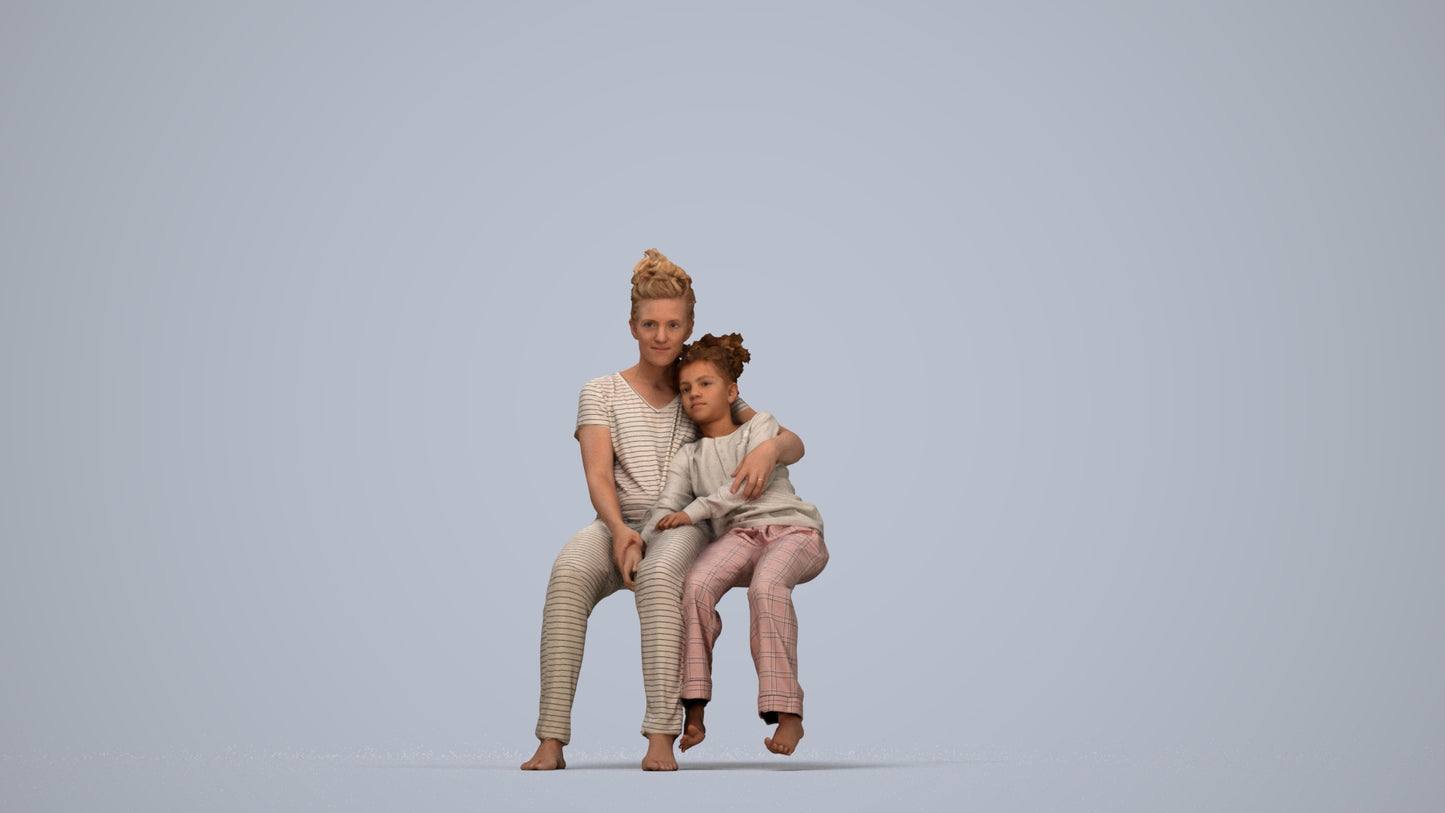 realistic 3D girl kids, scanned archviz people for Blender and 3ds Max, top-down view render