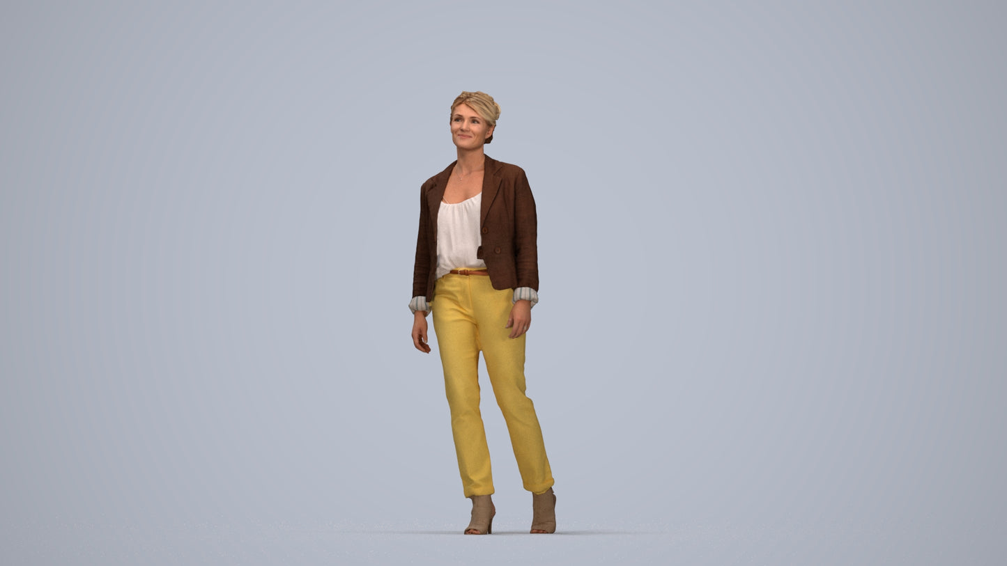 scanned 3D woman business walking, photogrammetry people for Enscape and V-Ray, top-down view render