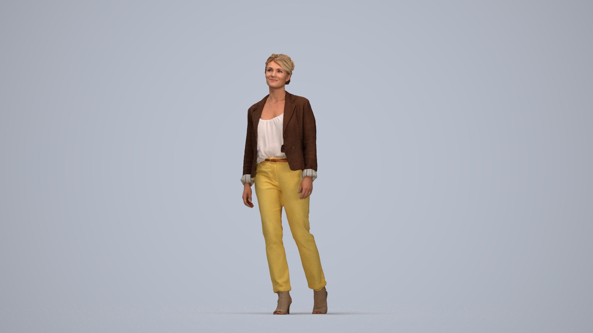 scanned 3D woman business walking, photogrammetry people for Enscape and V-Ray, top-down view render