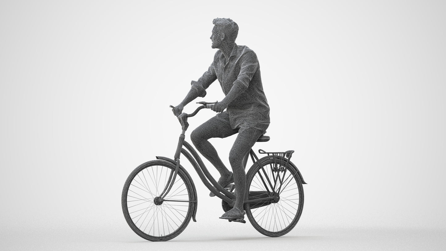 3D scanned man cycling casual, photorealistic archviz people for Enscape and SketchUp, square thumbnail