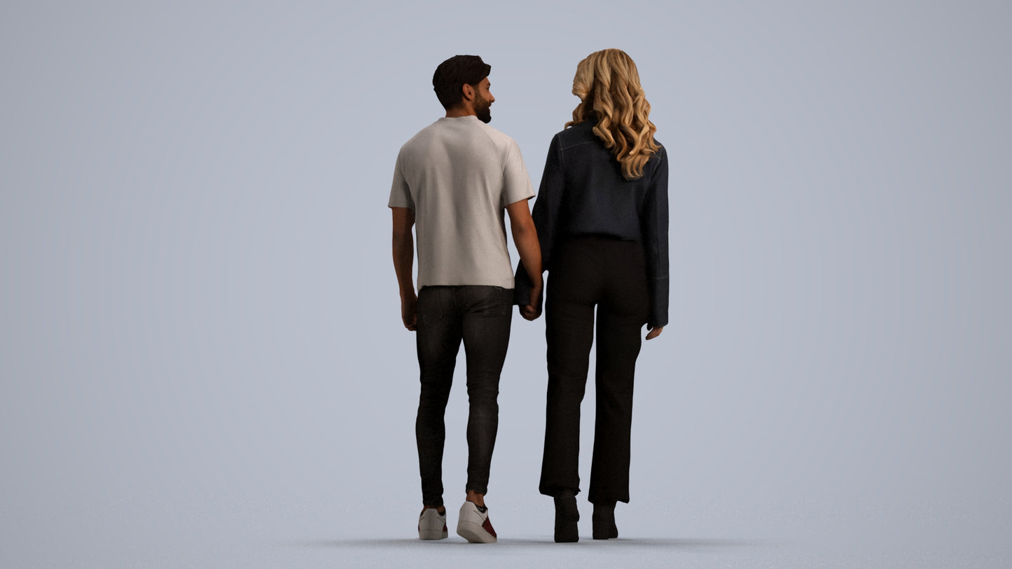 3D human model woman casual couple, photogrammetry scanned person for archviz, front view render