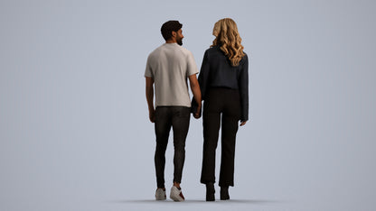 3D human model woman casual couple, photogrammetry scanned person for archviz, front view render