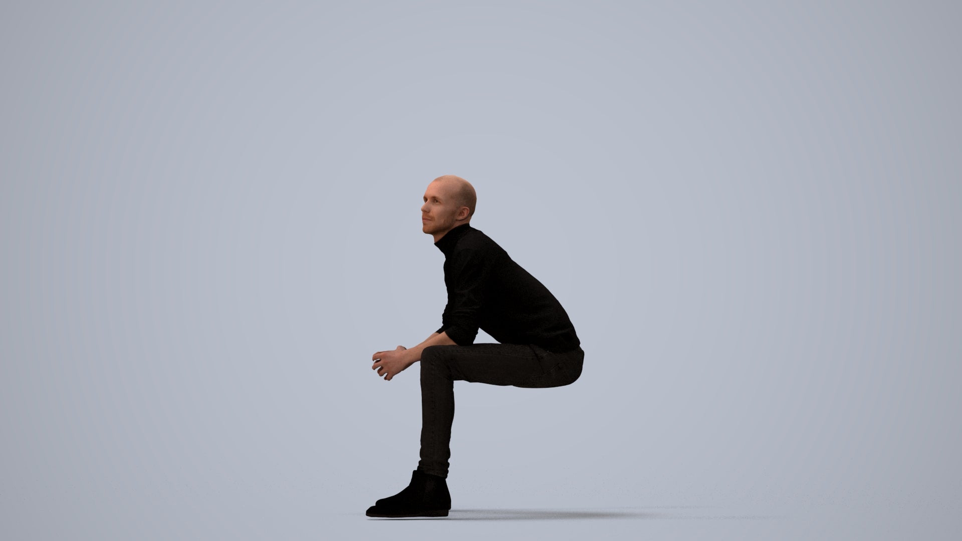 realistic 3D human man casual sitting, archviz people FBX OBJ for Blender, three-quarter view render