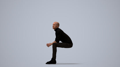 realistic 3D human man casual sitting, archviz people FBX OBJ for Blender, three-quarter view render