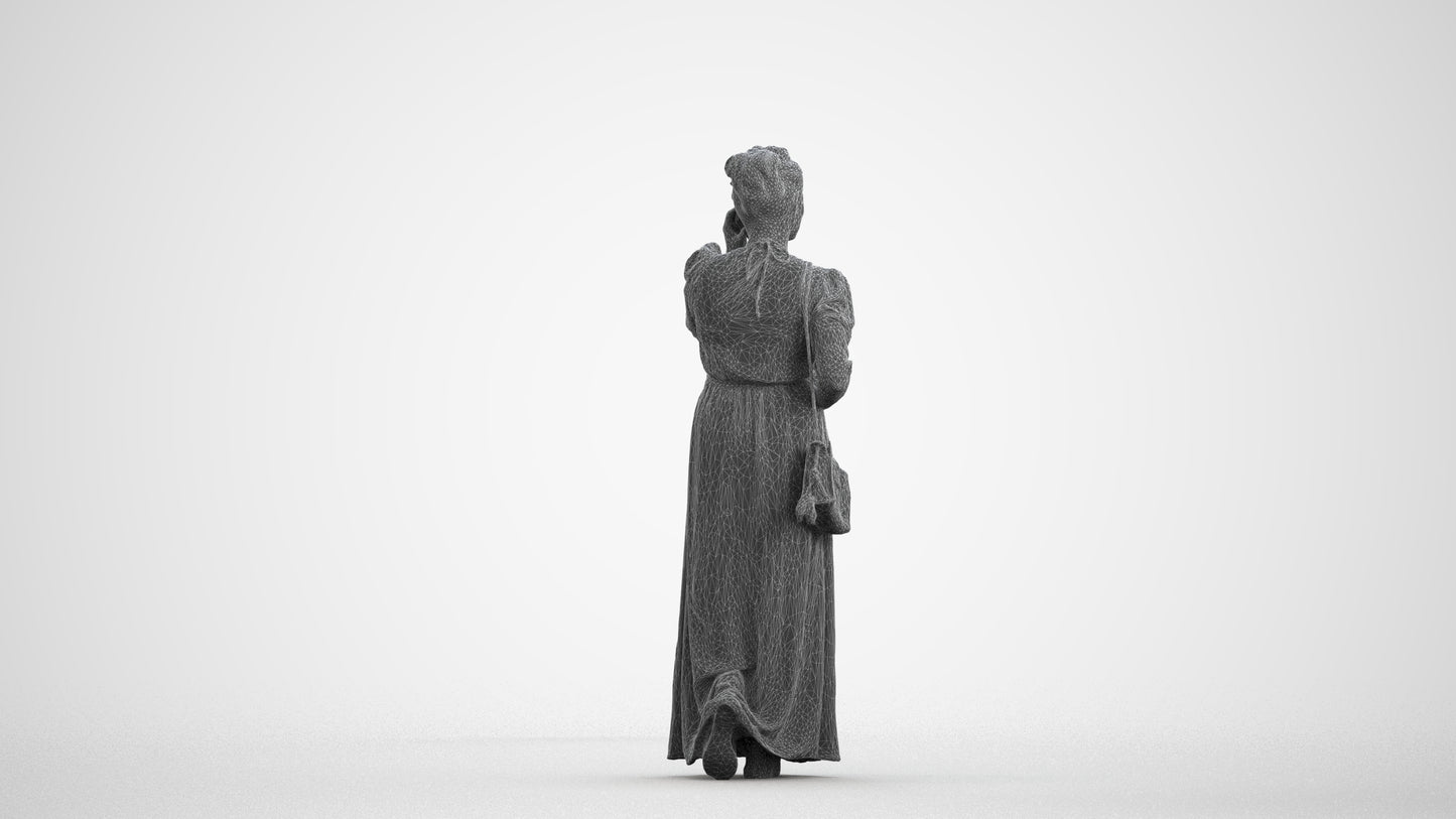 3D scanned woman standing casual, photorealistic archviz people for Enscape and SketchUp, wireframe front view