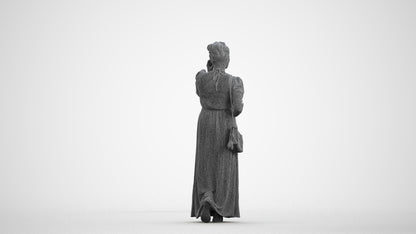 3D scanned woman standing casual, photorealistic archviz people for Enscape and SketchUp, wireframe front view