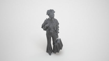 realistic 3D human woman casual shopping, archviz people FBX OBJ for Blender, wireframe three-quarter view
