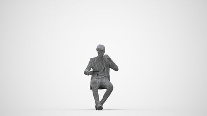 3D human model man casual sitting, photogrammetry scanned person for archviz, wireframe back view