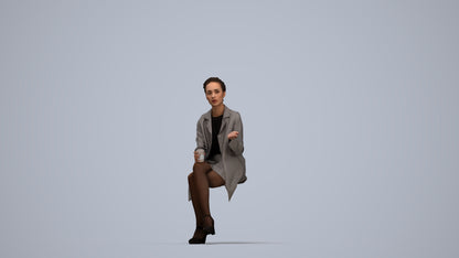 realistic 3D woman business sitting, scanned archviz people for Blender and 3ds Max, top-down view render