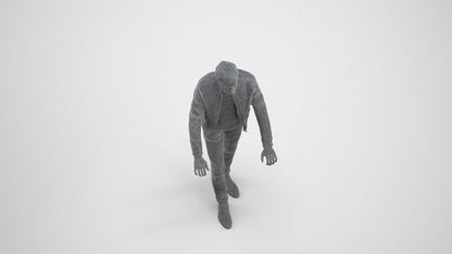 realistic 3D man casual walking, scanned archviz people for Blender and 3ds Max, wireframe three-quarter view