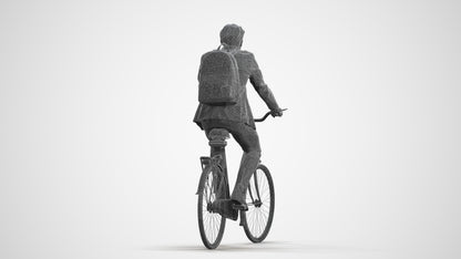 3D scanned man cycling business, photorealistic archviz people for Enscape and SketchUp, wireframe front view