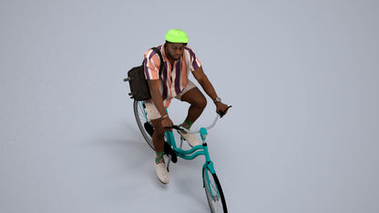 realistic 3D human man casual cycling, archviz people FBX OBJ for Blender, back view render