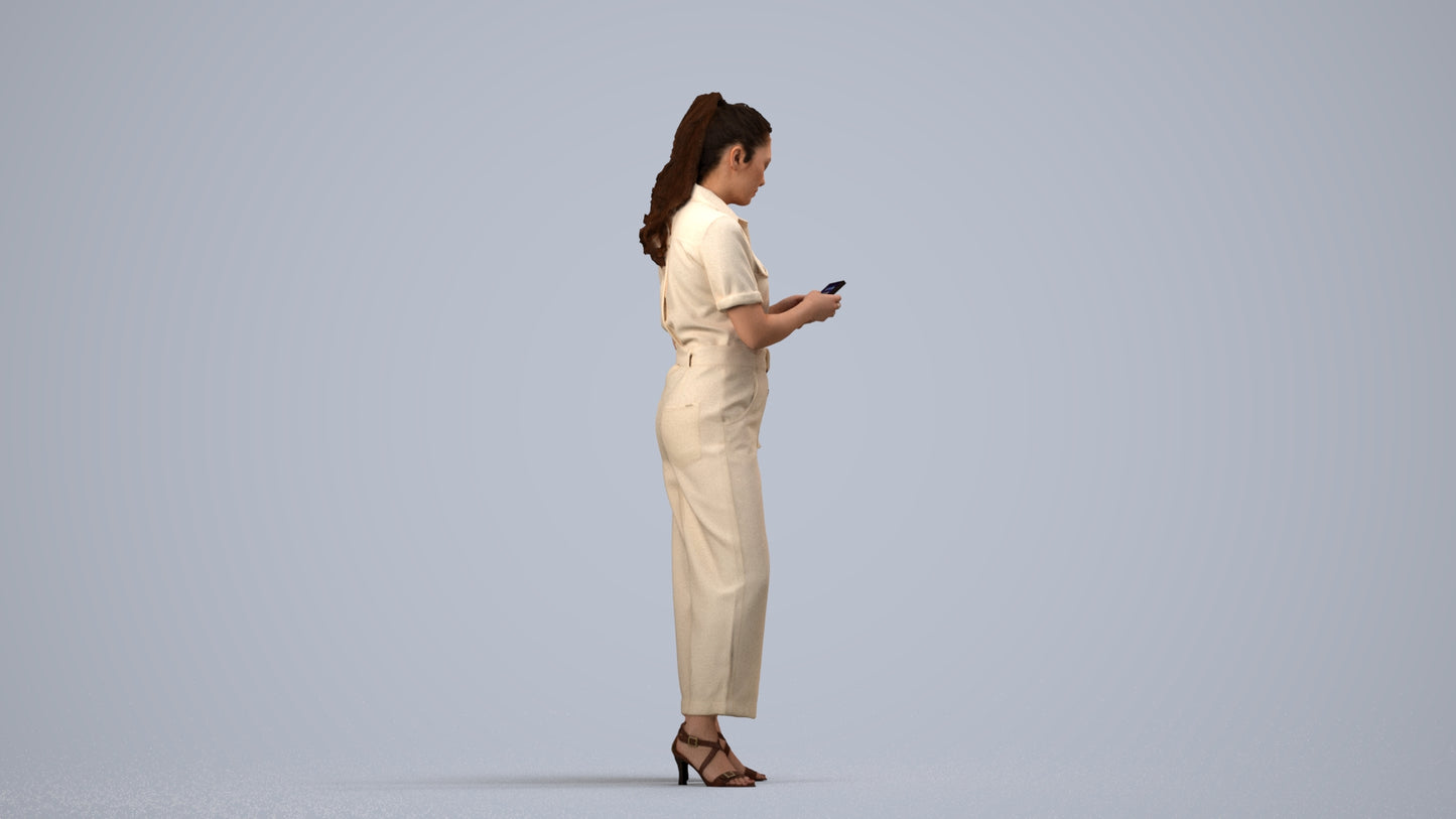 3D people model woman formal standing, scanned human for 3ds Max rendering, side view render