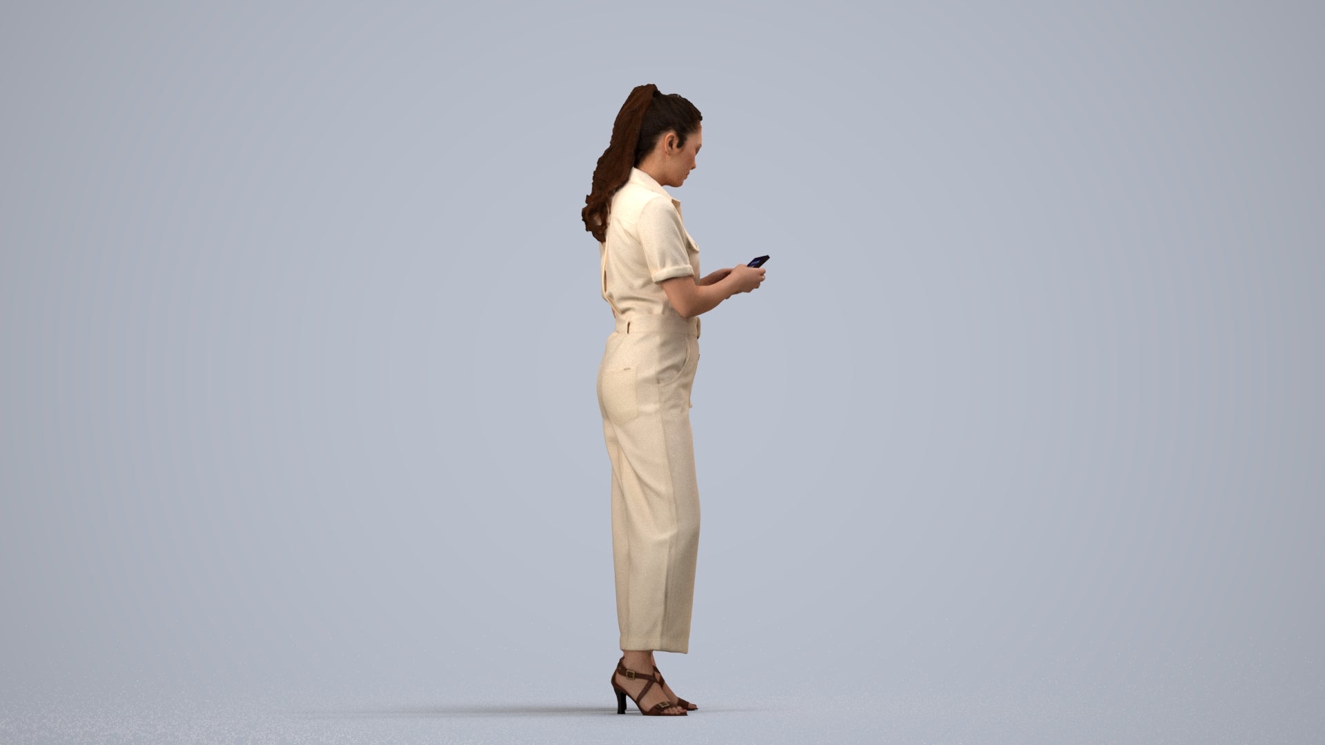 3D people model woman formal standing, scanned human for 3ds Max rendering, side view render