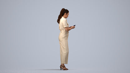 3D people model woman formal standing, scanned human for 3ds Max rendering, side view render