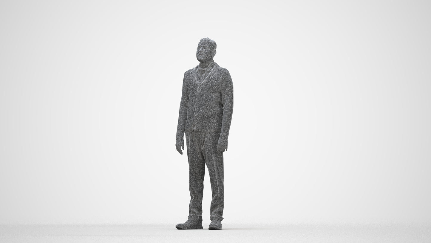 realistic 3D people man business standing, render-ready for V-Ray and Corona, FBX OBJ, wireframe back view