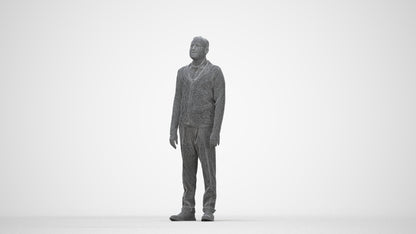 realistic 3D people man business standing, render-ready for V-Ray and Corona, FBX OBJ, wireframe back view