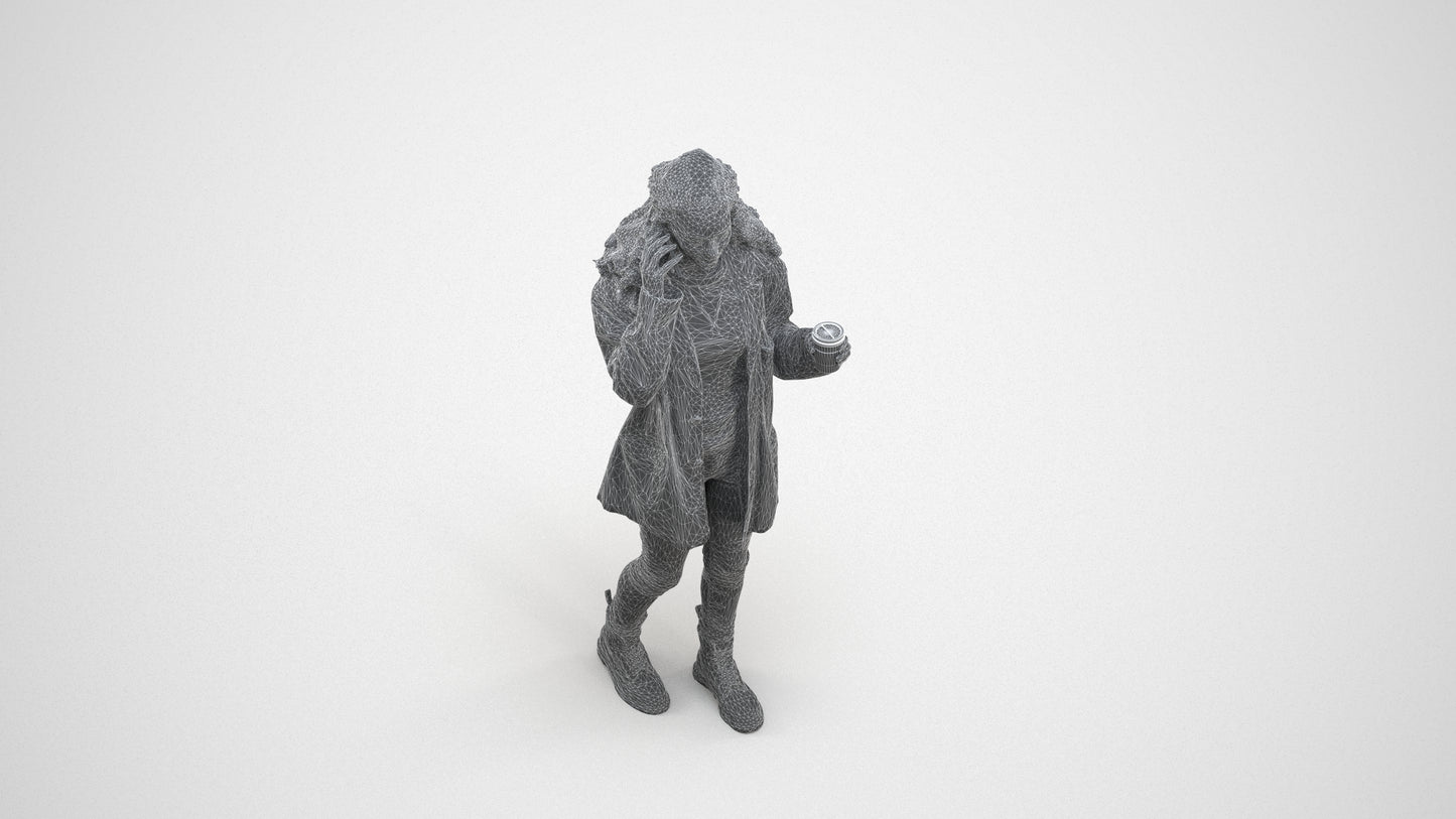 realistic 3D human woman casual walking, archviz people FBX OBJ for Blender, wireframe three-quarter view