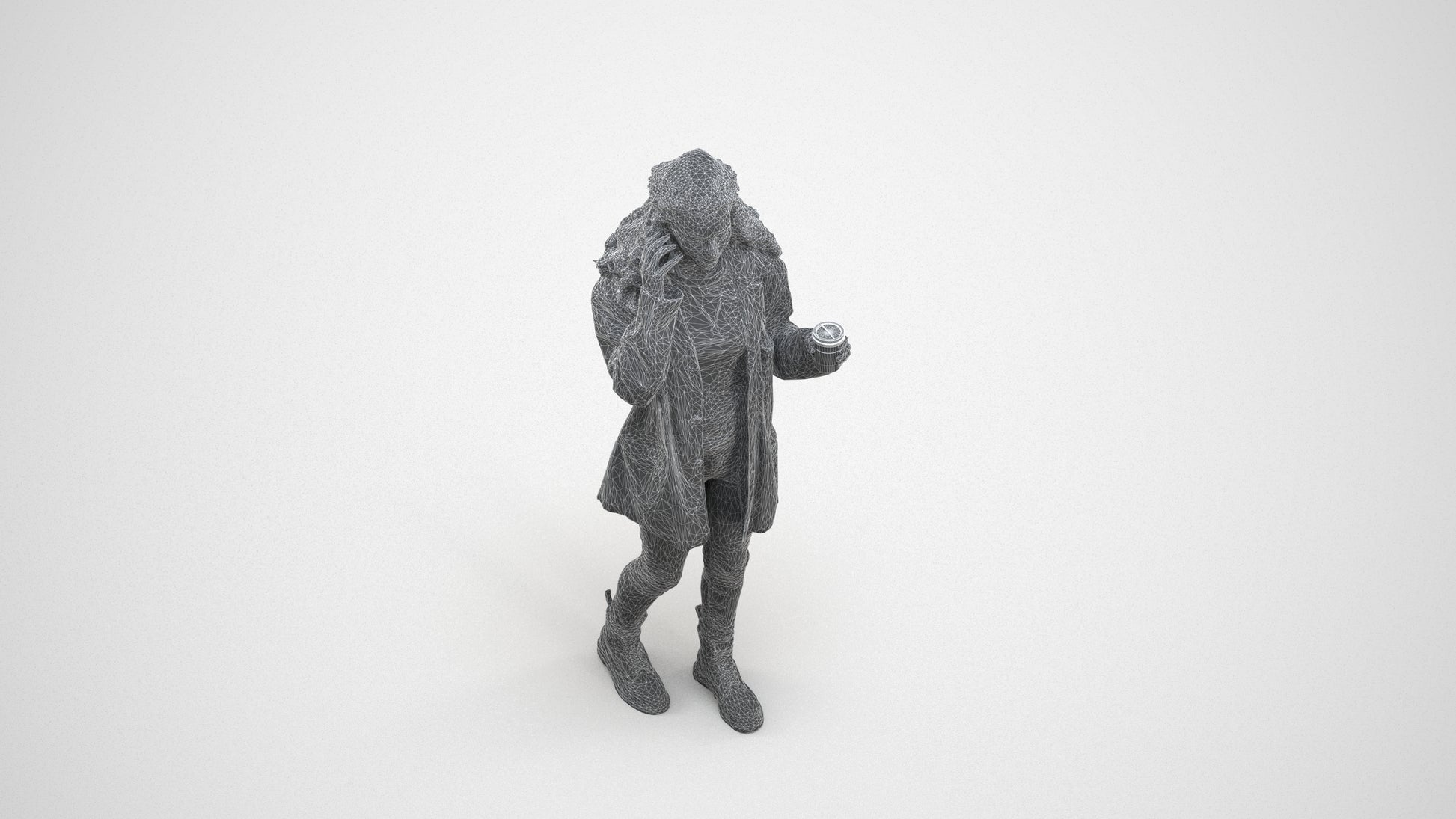 realistic 3D human woman casual walking, archviz people FBX OBJ for Blender, wireframe three-quarter view