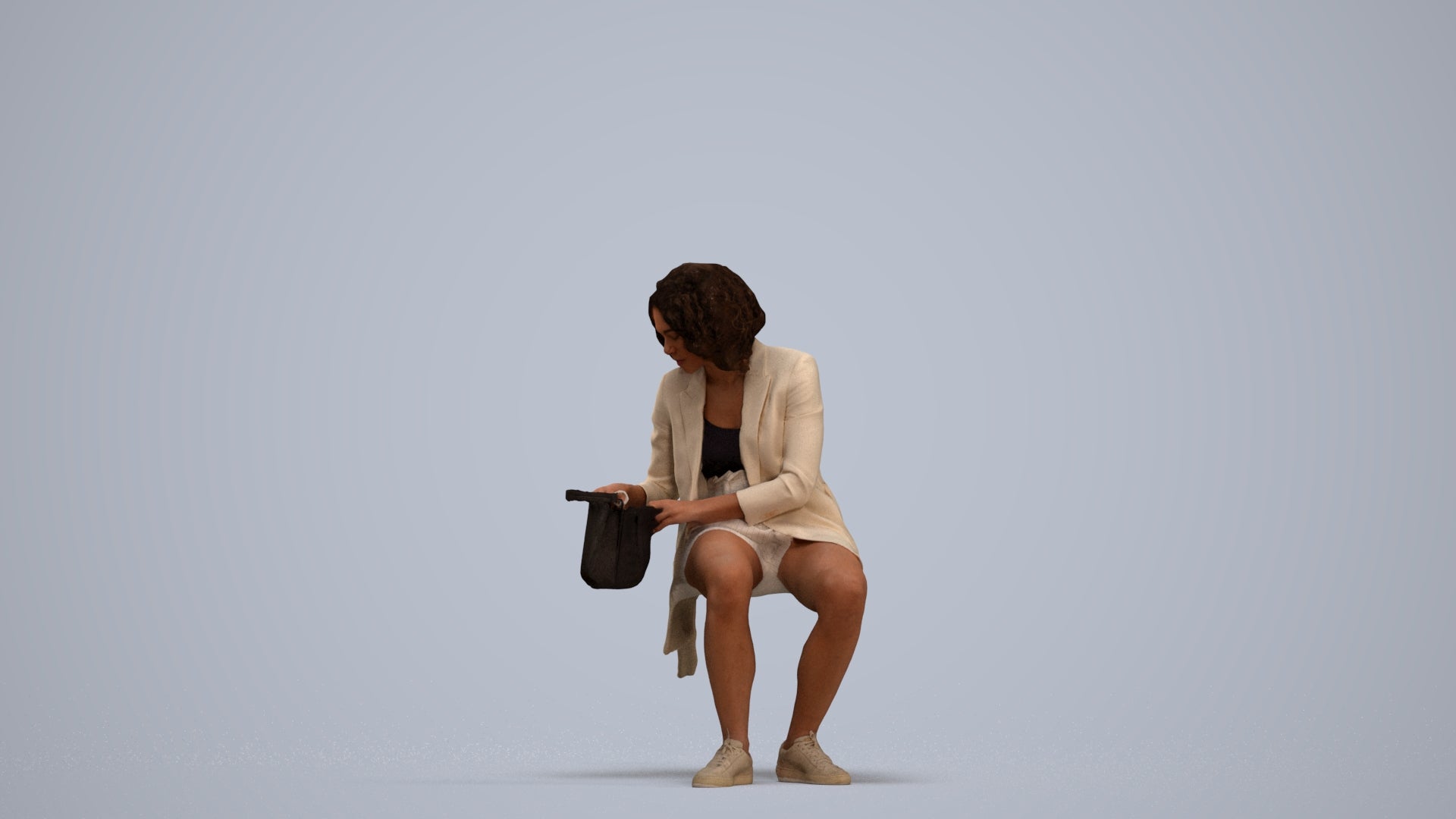3D people model woman business sitting, scanned human for 3ds Max rendering, standing pose render